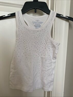 Faded Glory White Tank with Silver Rhinestone Detail